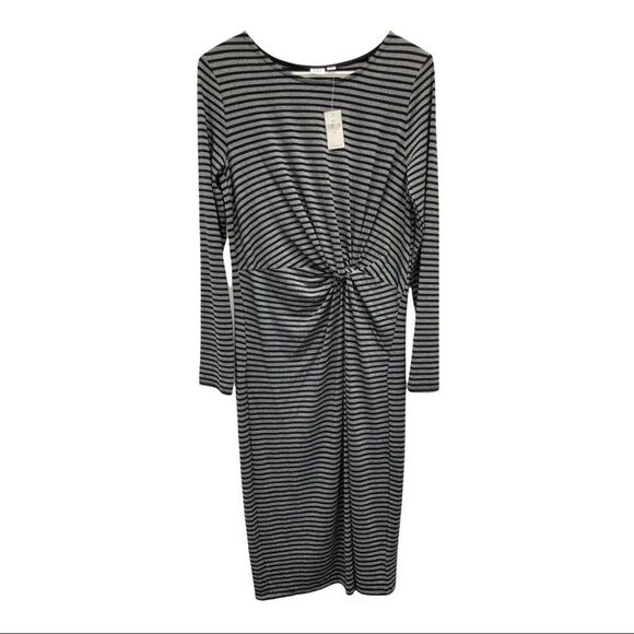 Gap Metallic Black & Silver Striped Long Sleeve Dress NWT - Picture 1 of 12